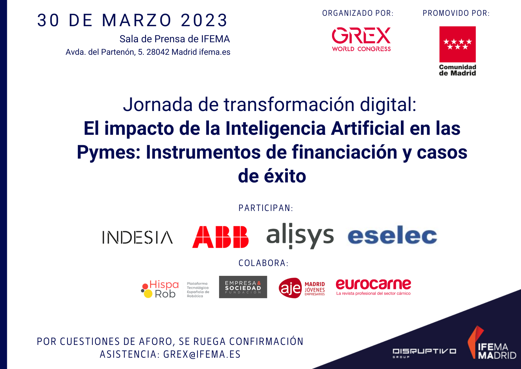 Colaboramos en la Jornada de transformación digital: “El impacto de la Inteligencia Artificial en las Pymes: Instrumentos de financiación y casos de éxito”
